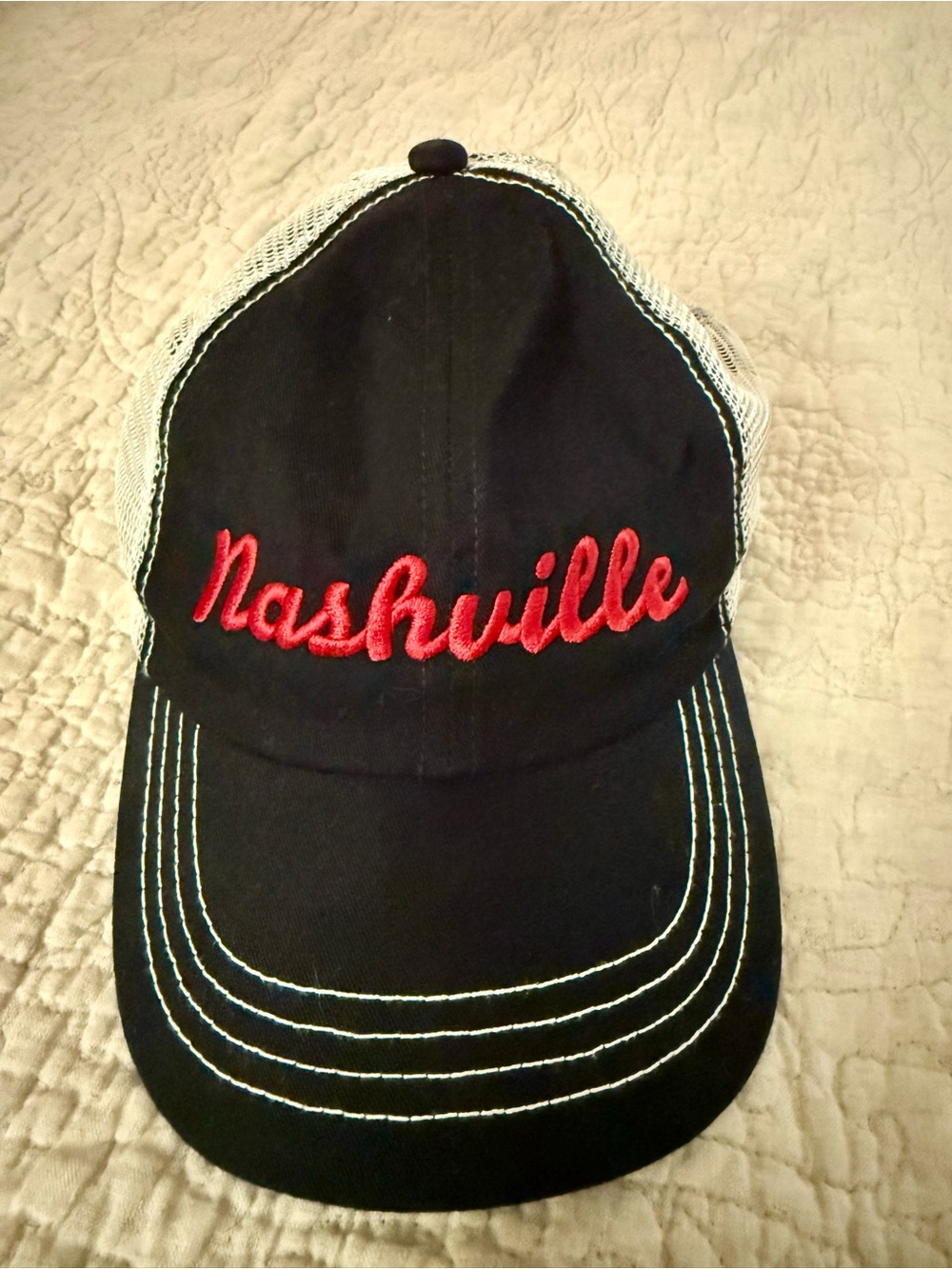 Idyllwind Black and White Trucker Hat with Red Nashville Embroidery